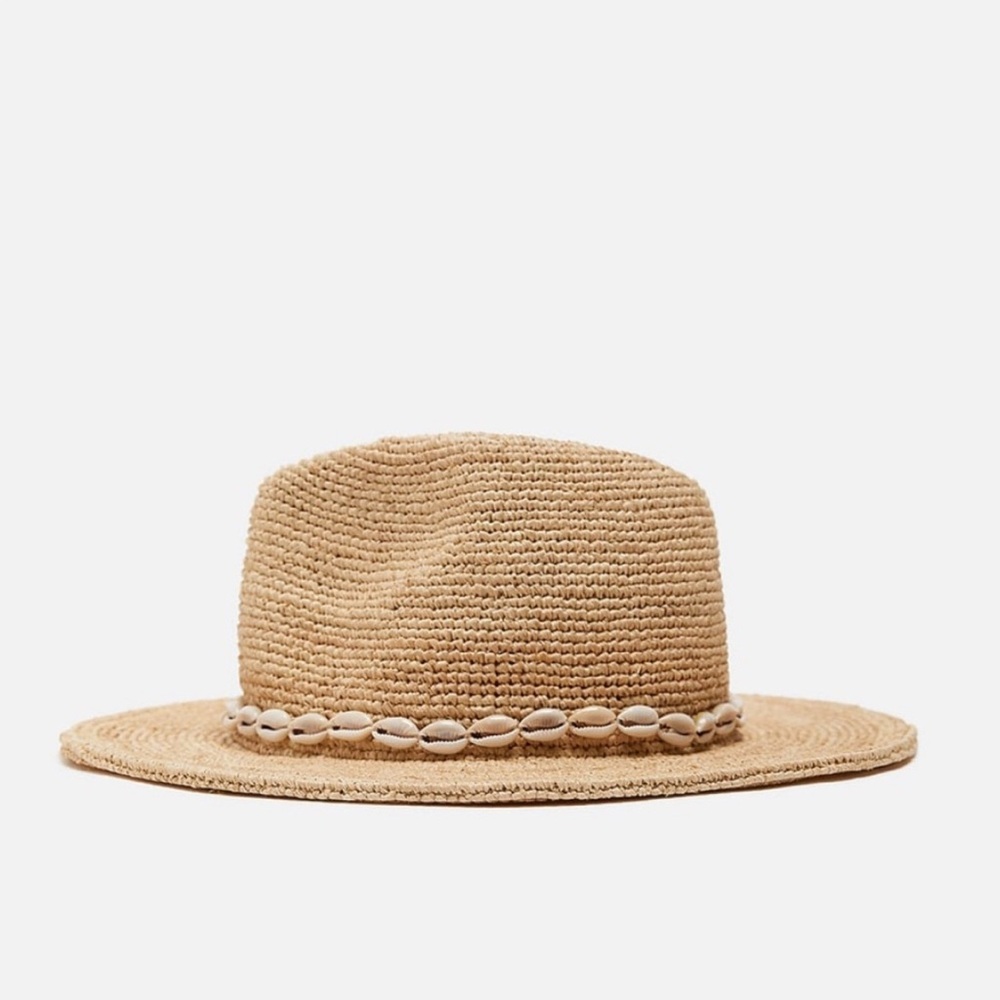 ZARA Raffia Hat with Shell Trim